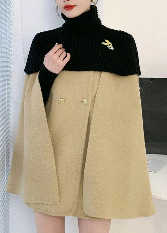 Ensemble Femme Cape en Tricot Col O et Manteau en Laine Ample 2