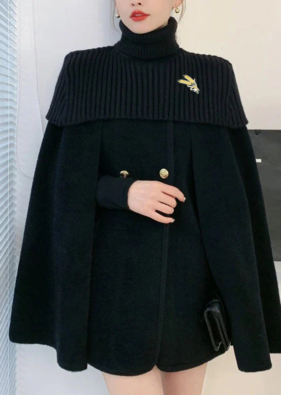 Ensemble Femme Cape en Tricot Col O et Manteau en Laine Ample 3