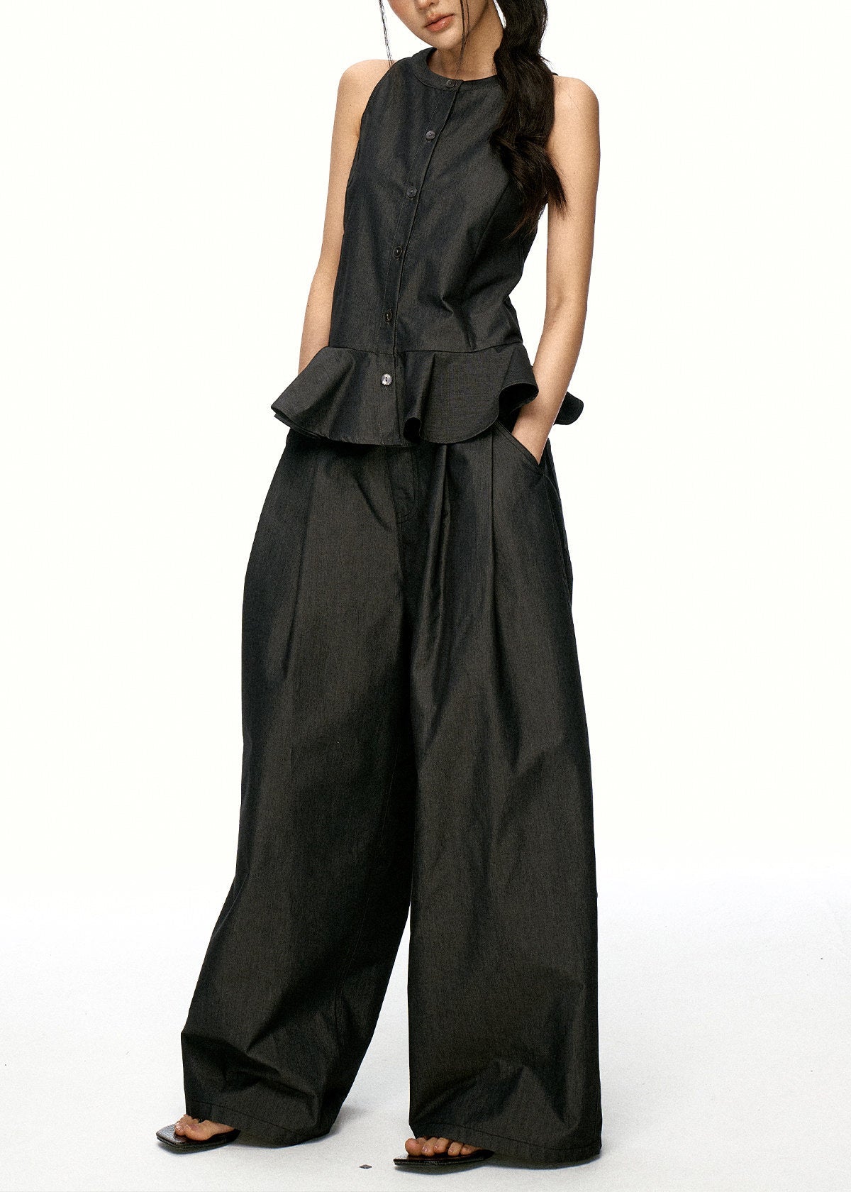 Ensemble Femme Deux Pièces Patchwork Volants Sans Manches 3