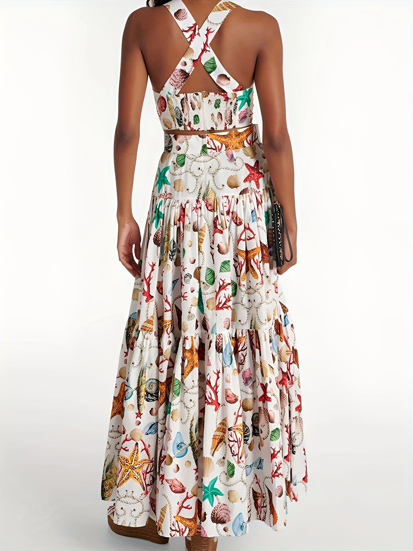 Ensemble Femme Haut Court et Jupe Longue à Volants Chic 2