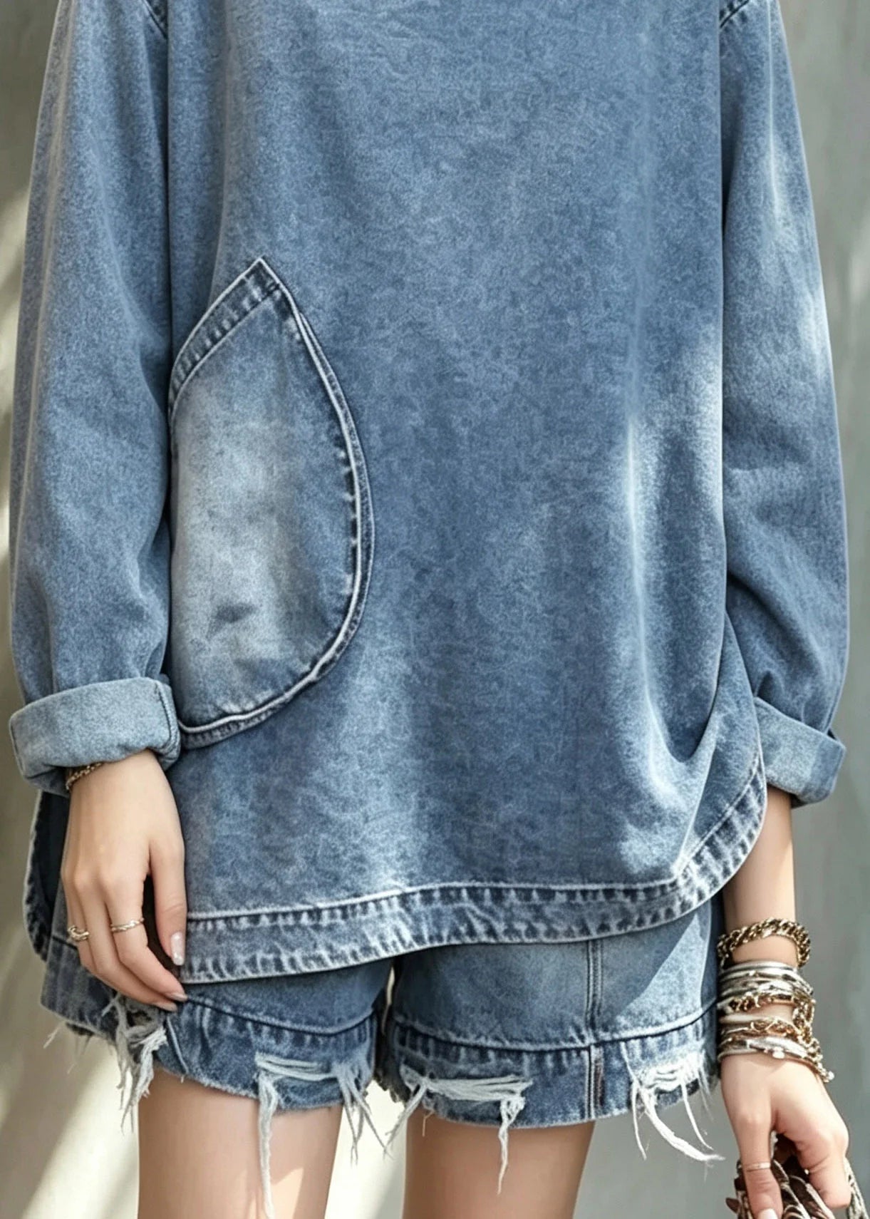 Ensemble Femme Haut et Short Denim Style Décontracté 3