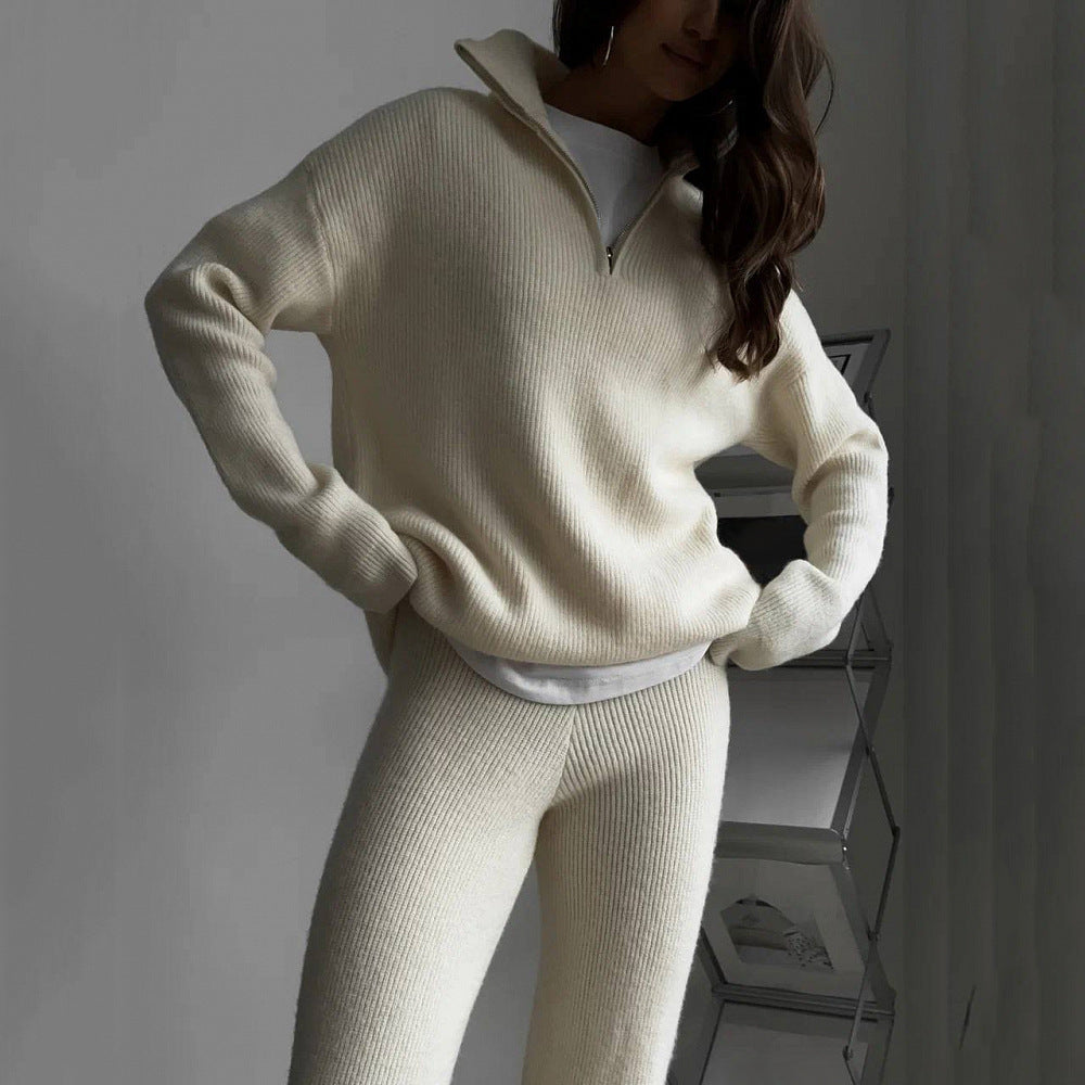 Ensemble Femme Sport Décontracté avec Pull à Demi-Zip et Pantalon à Jambe Droite 0