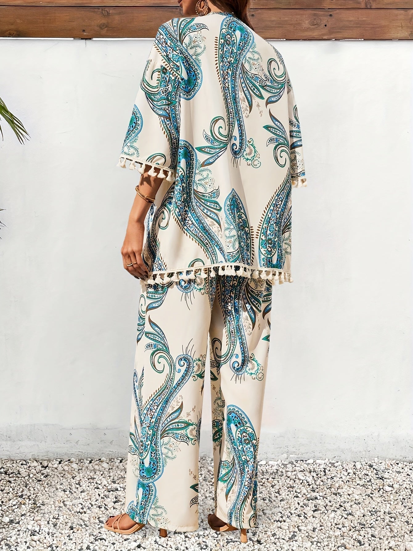 Ensemble Femmes Kimono à Franges et Pantalon Large 2