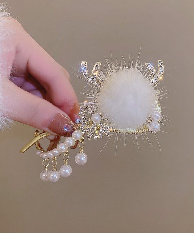 Épingle à Cheveux Femme Naturel Avec Pompon Et Perle Pour Chignon 3