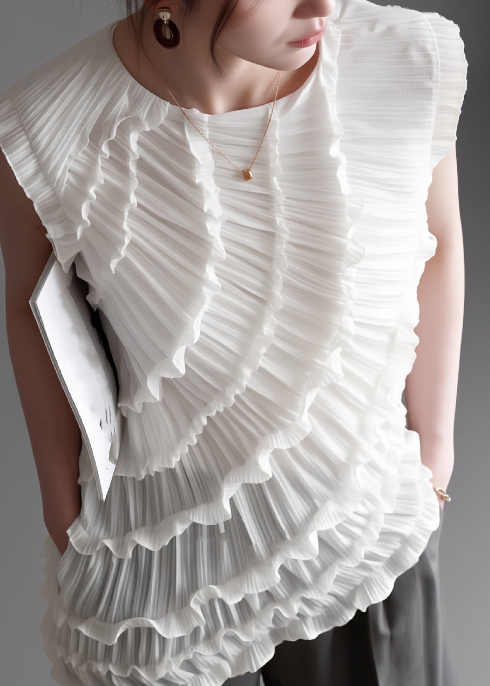 Gilet Femme Asymétrique à Volants 3