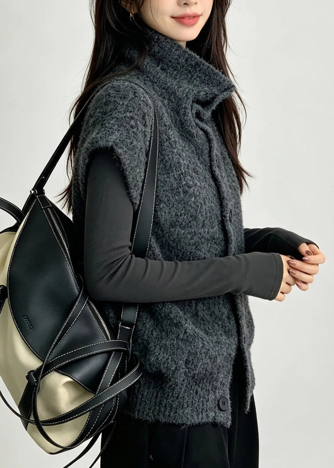 Gilet Femme Col Roulé Manches Courtes Style Maille 3