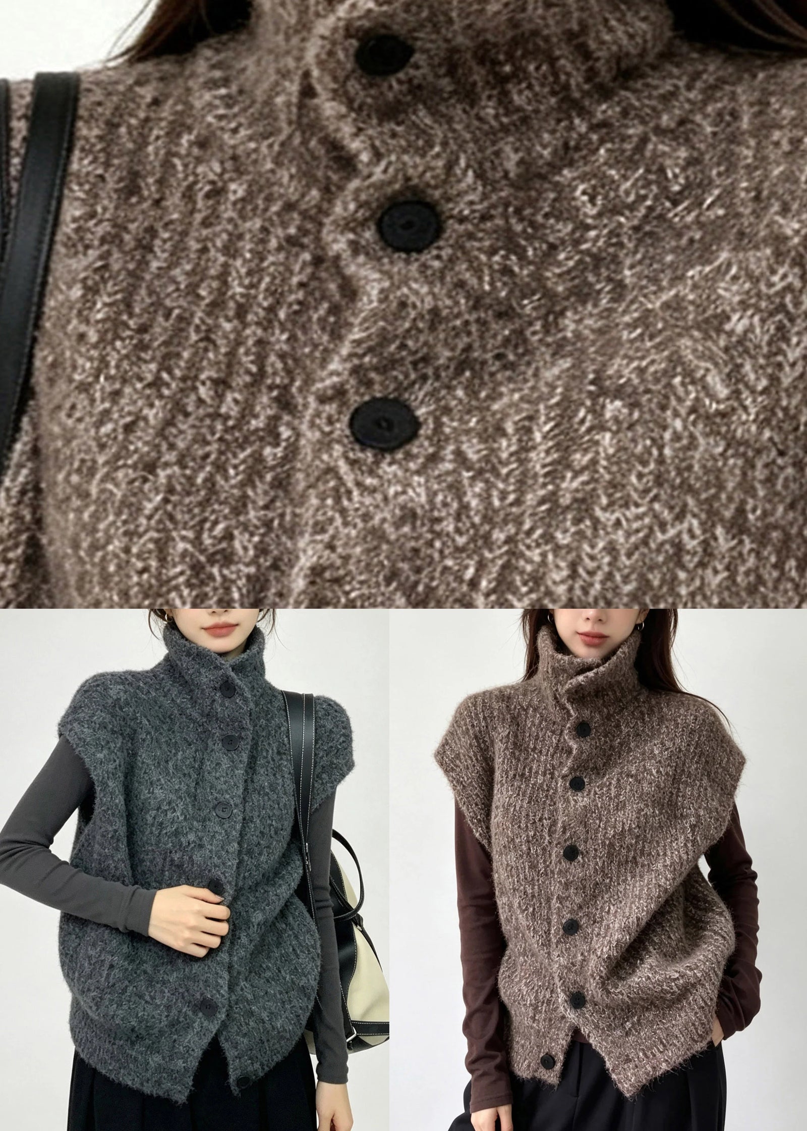 Gilet Femme Col Roulé Manches Courtes Style Maille 4