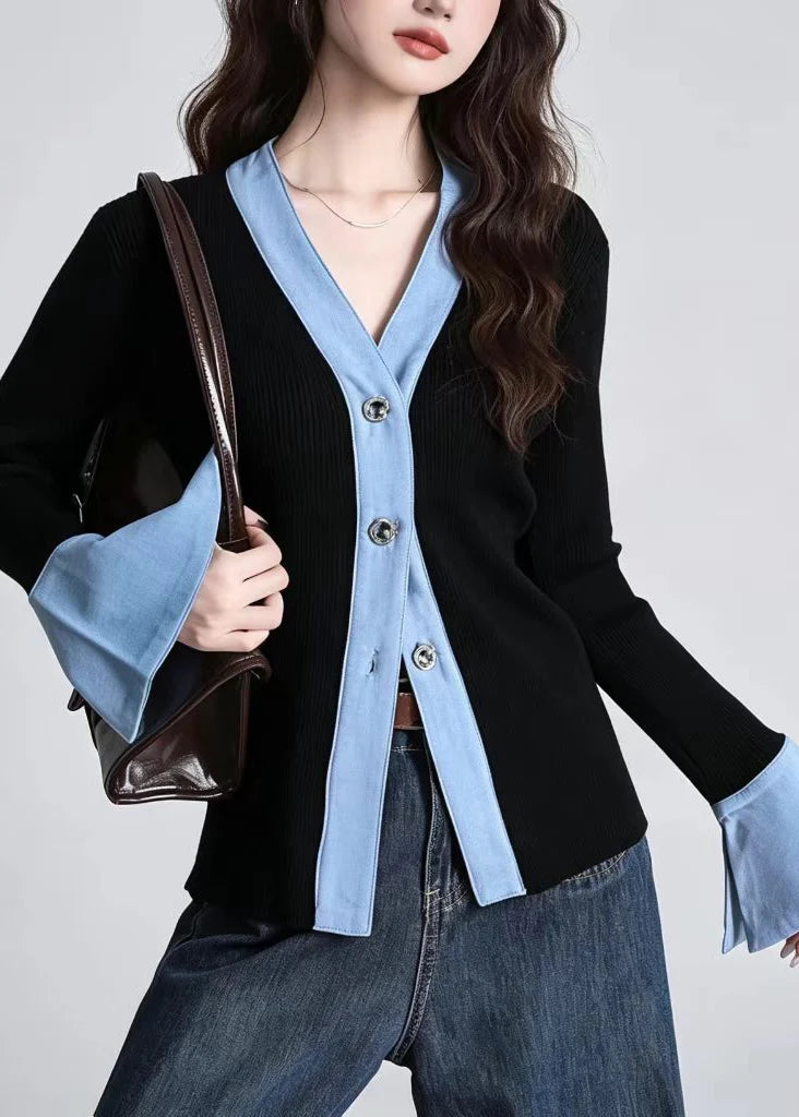Gilet Femme Patchwork Coupe Ajustée Col V Automne 1