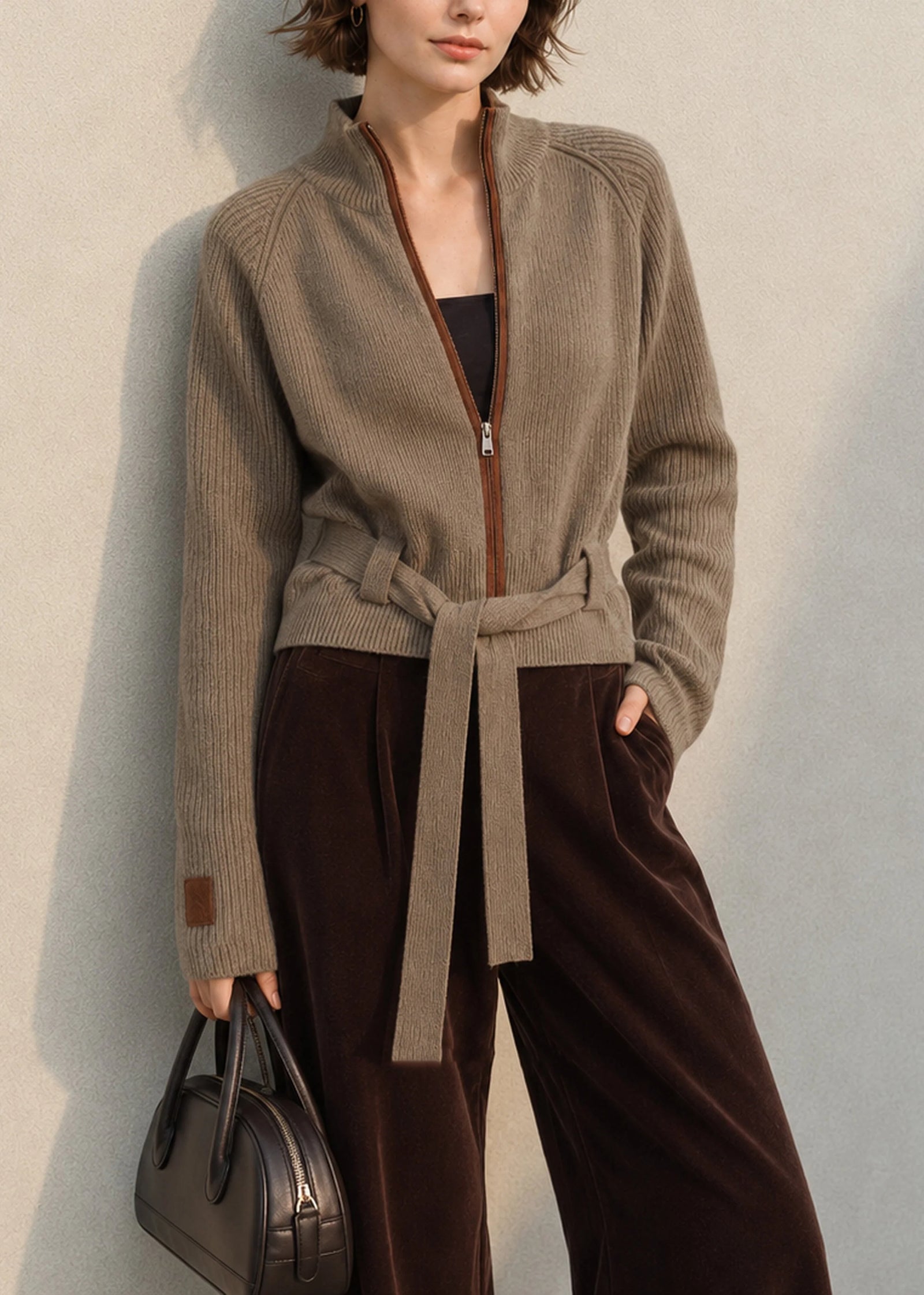 Gilet Femme à Col Montant avec Fermeture Éclair et Lacets 1