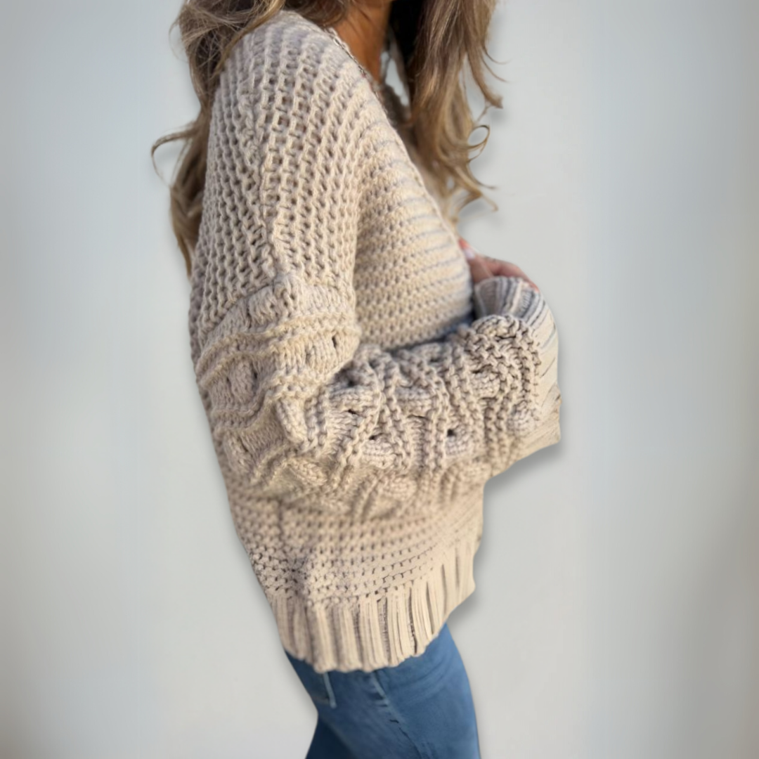 Gilet Long Femme à Manches Longues en Tricot 4