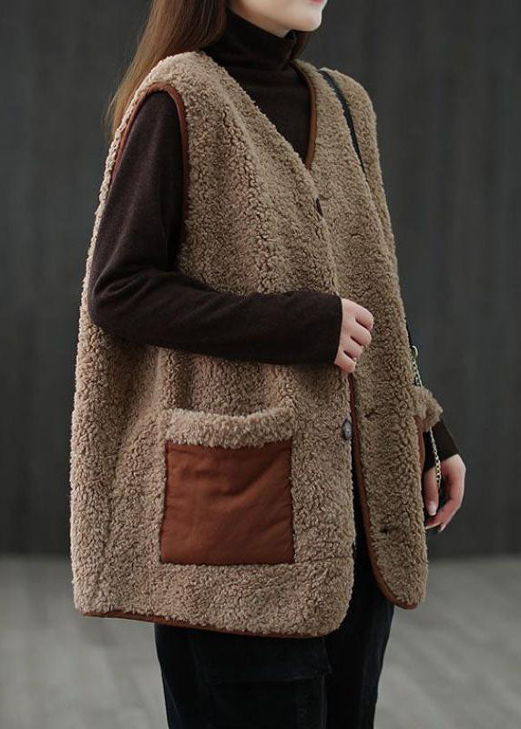 Gilet Sans Manche Femme à Poches Boutonnées Imitation Cachemire 3