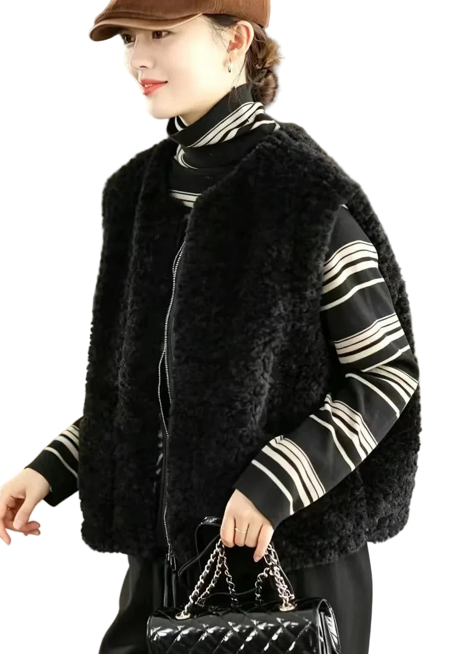 Gilet d'hiver Teddy pour femme à col rond et fermeture éclair 0