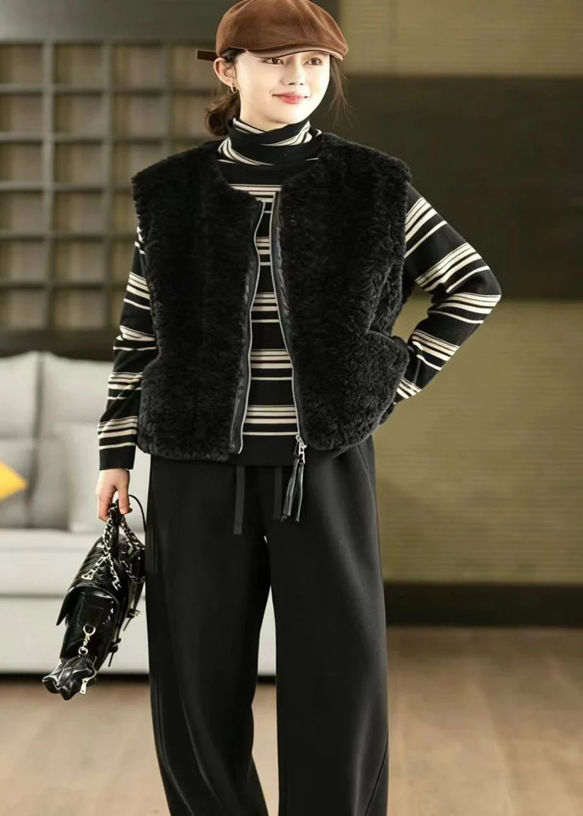 Gilet d'hiver Teddy pour femme à col rond et fermeture éclair 1
