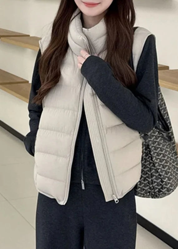 Gilet sans manches à col montant zippé pour femme style décontracté 1