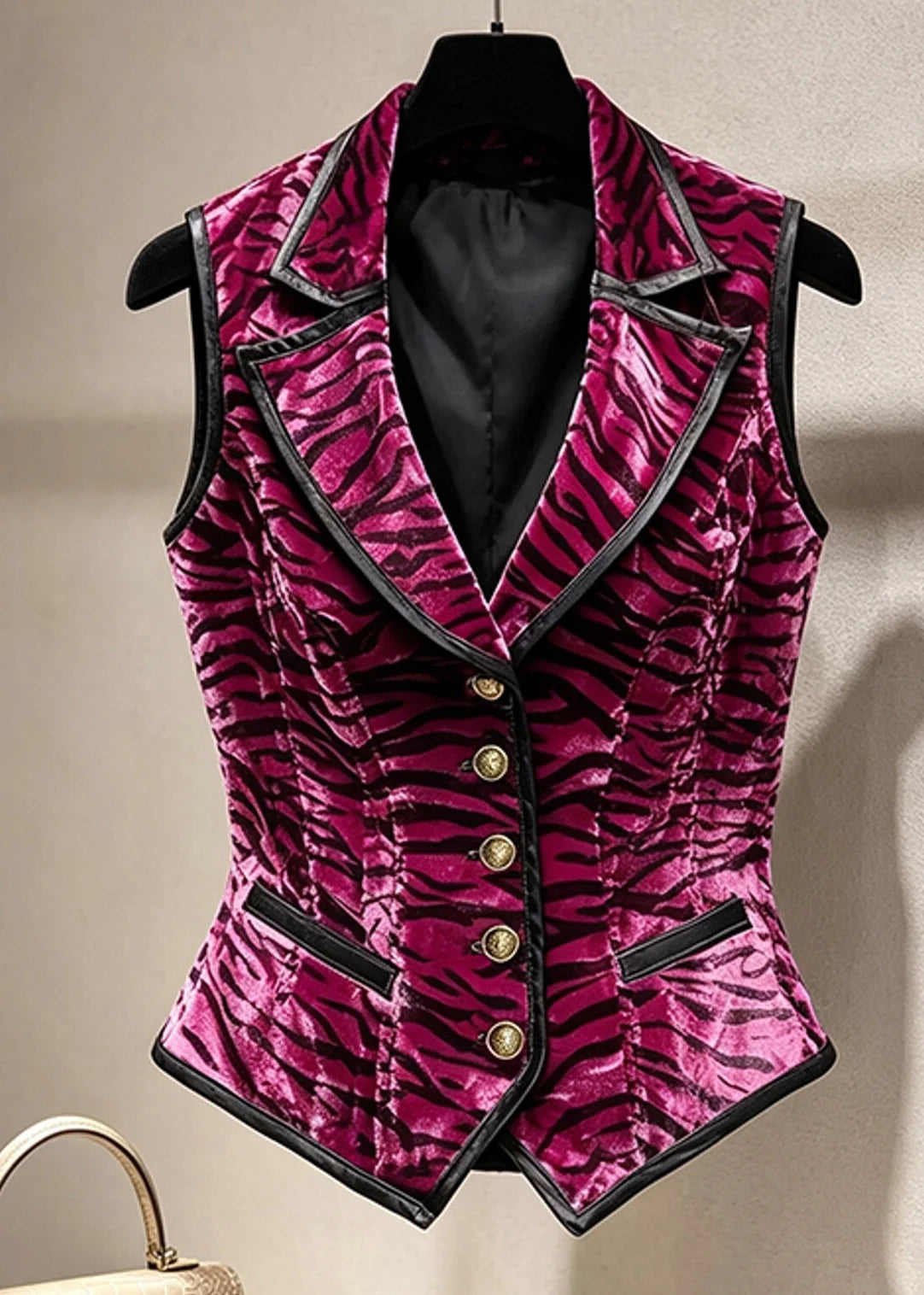 Gilet sans manches rayé pour femme à boutons crantés 4