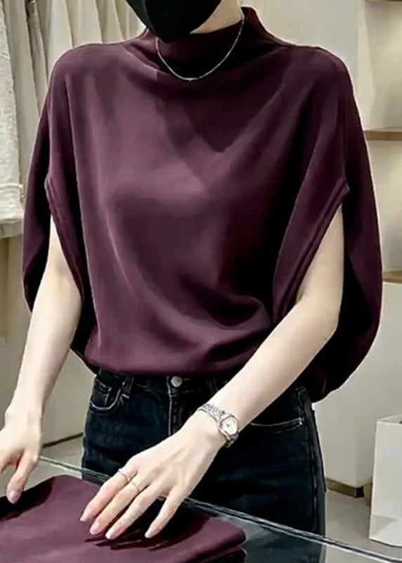 Haut Femme Col Montant Manches Courtes Style Moderne 4