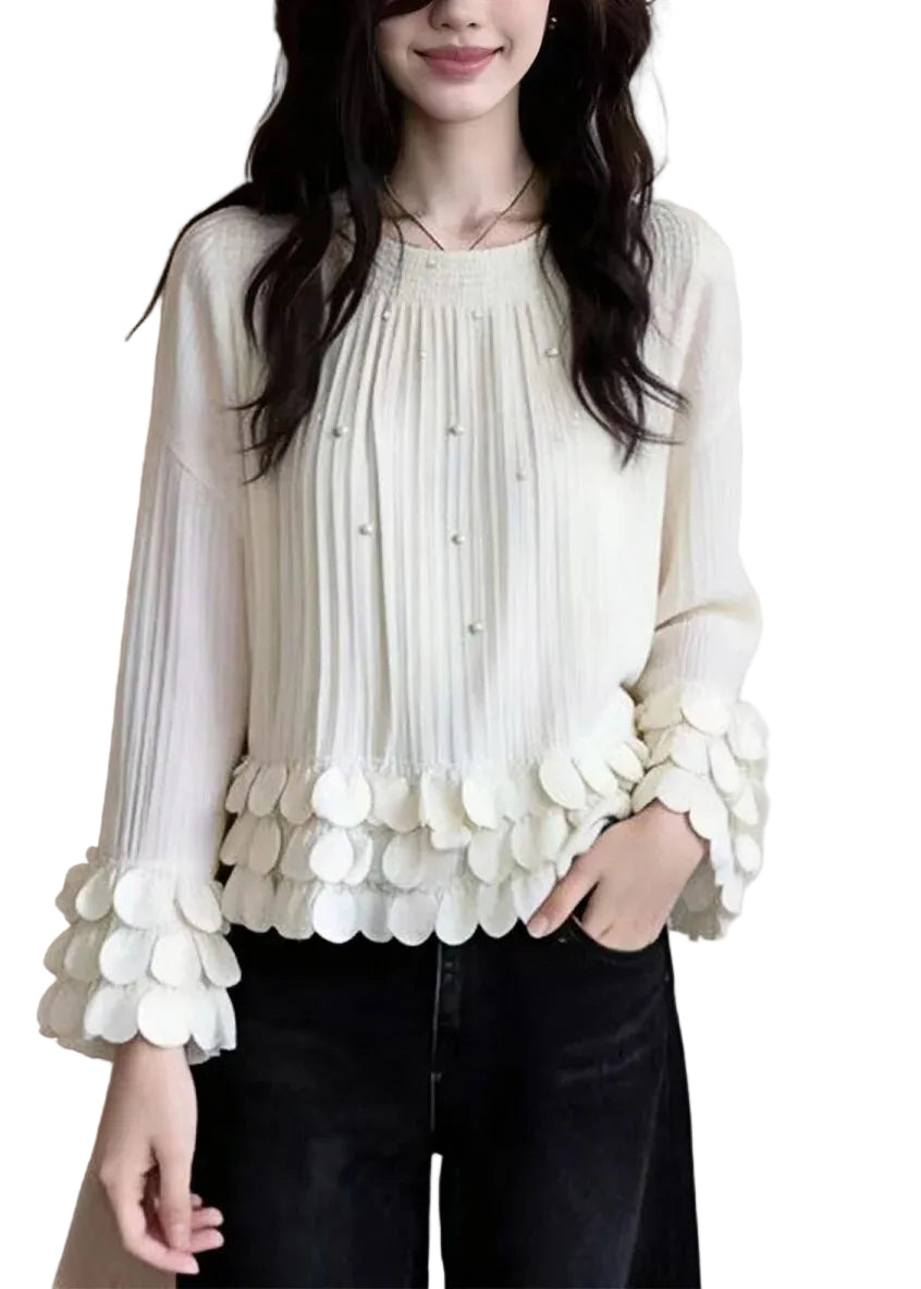 Haut Femme Col Rond Patchwork de Perles Automne 0
