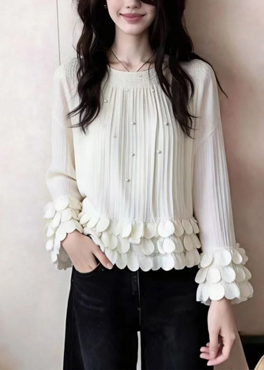 Haut Femme Col Rond Patchwork de Perles Automne 2