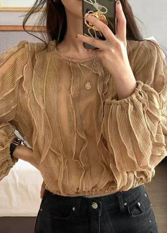 Haut Femme Moderne Col Rond Patchwork Volants Automne 2