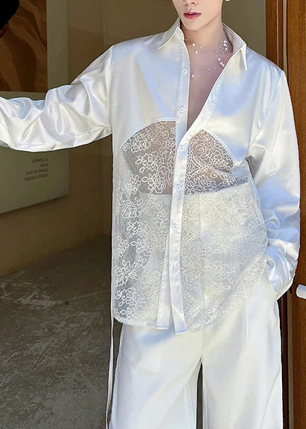 Homme Chemise Oversize Patchwork Dentelle Style Estival 3