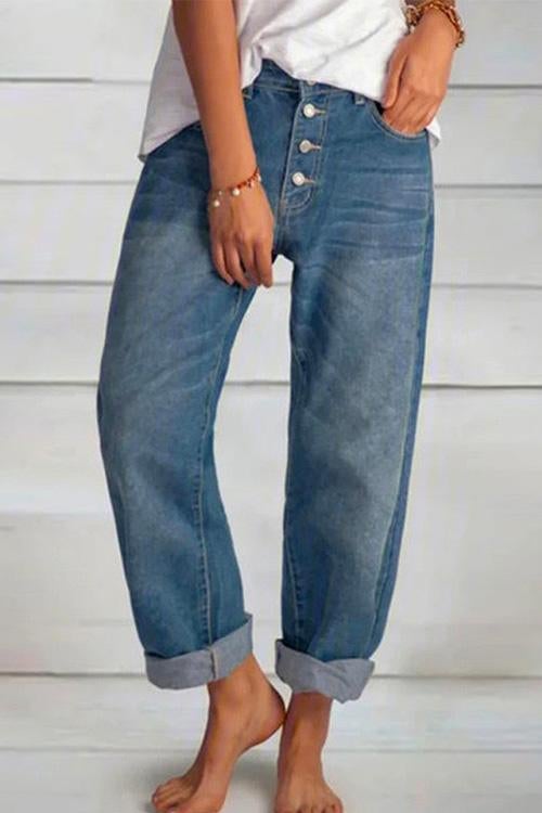 Jean Droit Boutonné Femme Style Boyfriend 1
