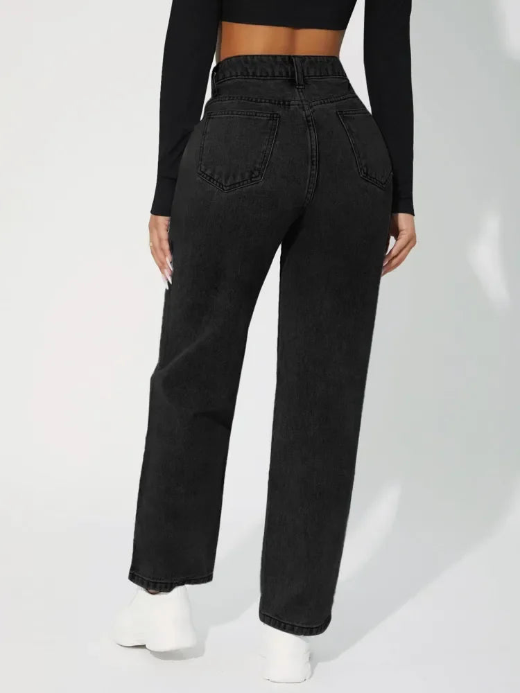 Jean Femme Droit Taille Haute Chic 4