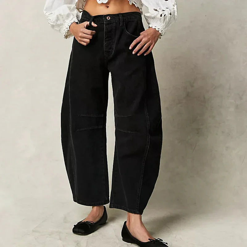 Jean Femme Taille Haute Jambe Large Décontracté 2