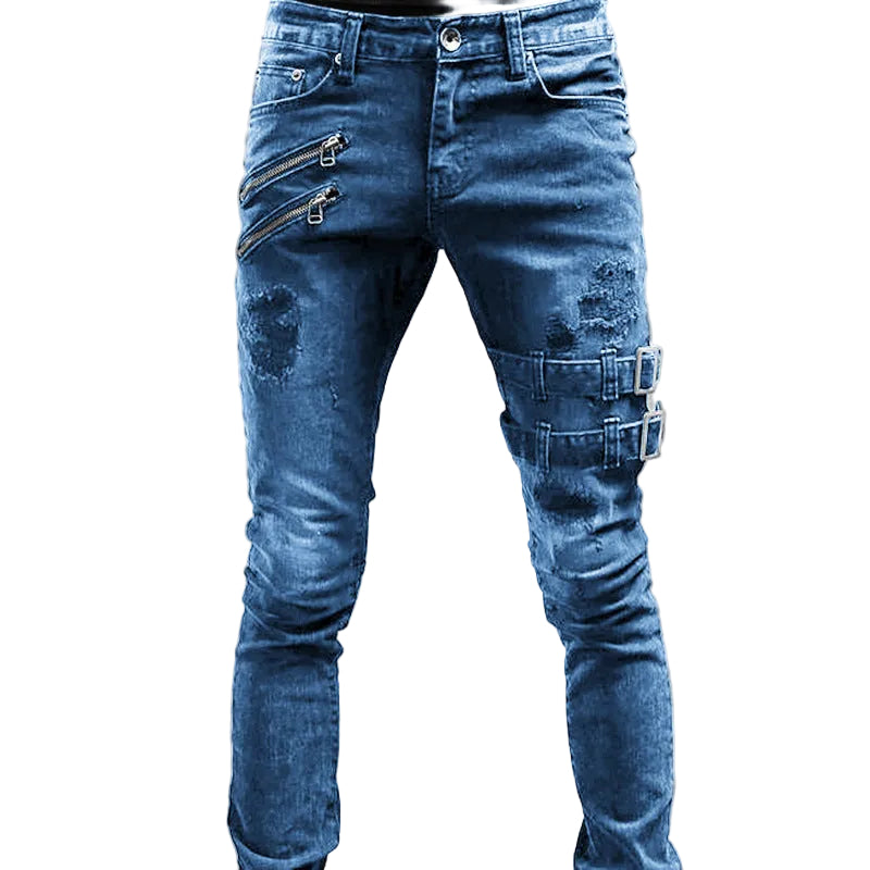 Jean Slim pour Homme avec Détails Côtelés 0