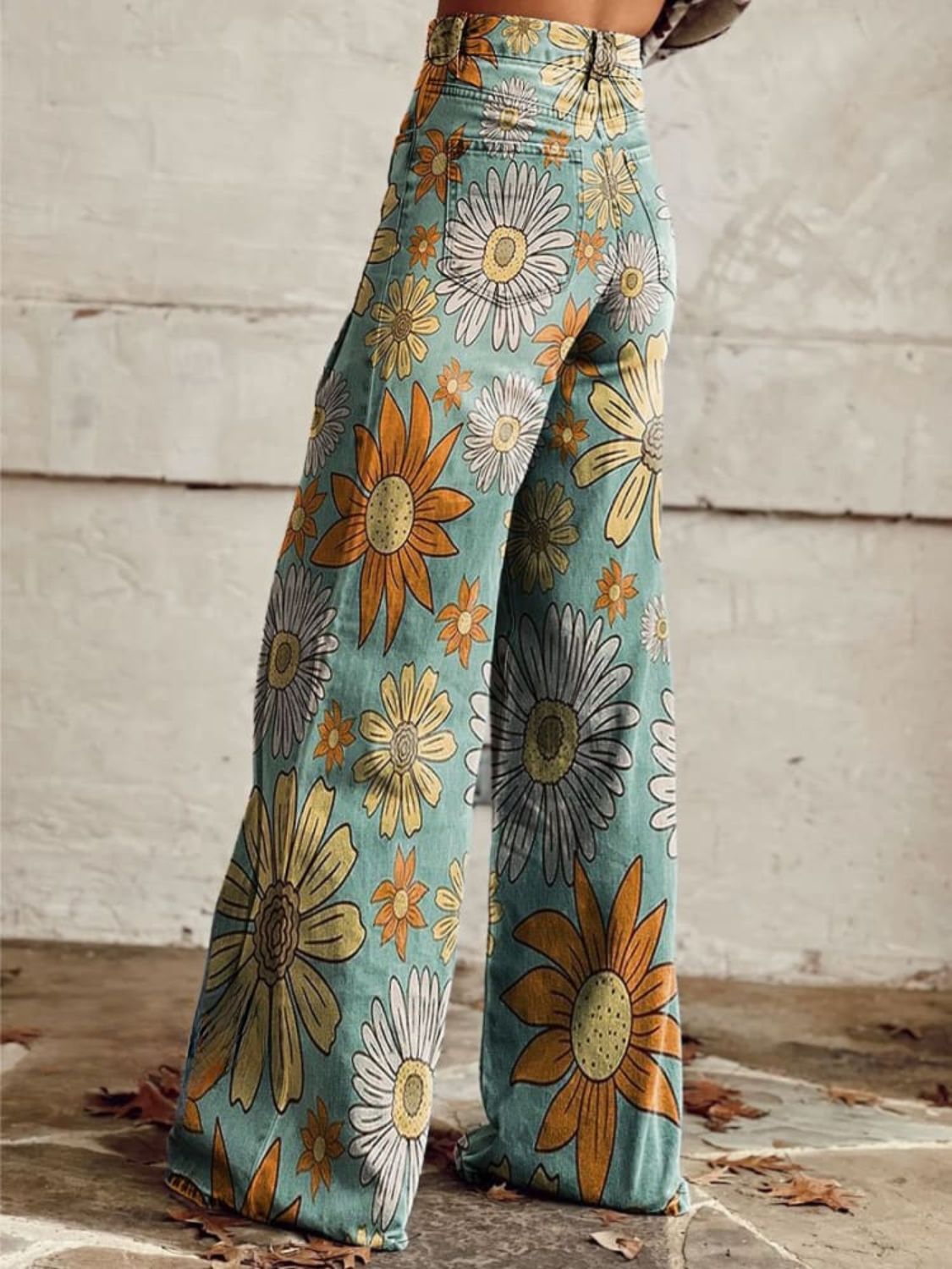 Jean à Jambe Large Imprimé Floral pour Femme 1