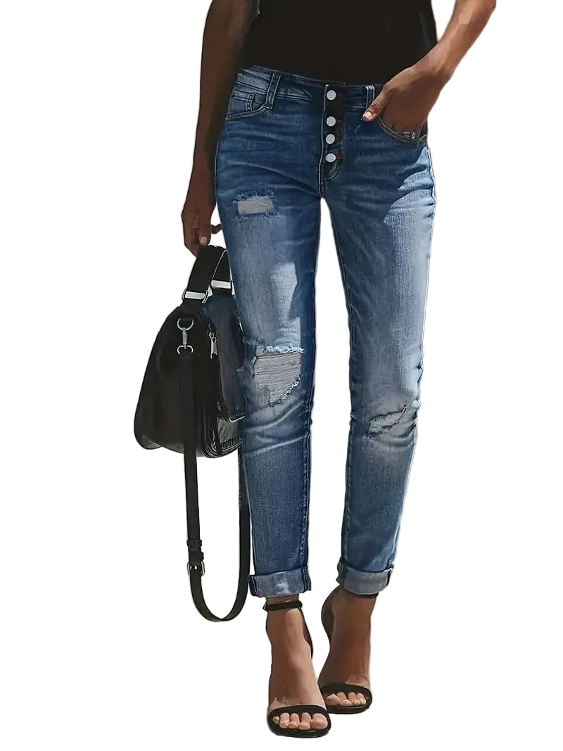 Jeans Femme Détail Déchiré Tendance 0