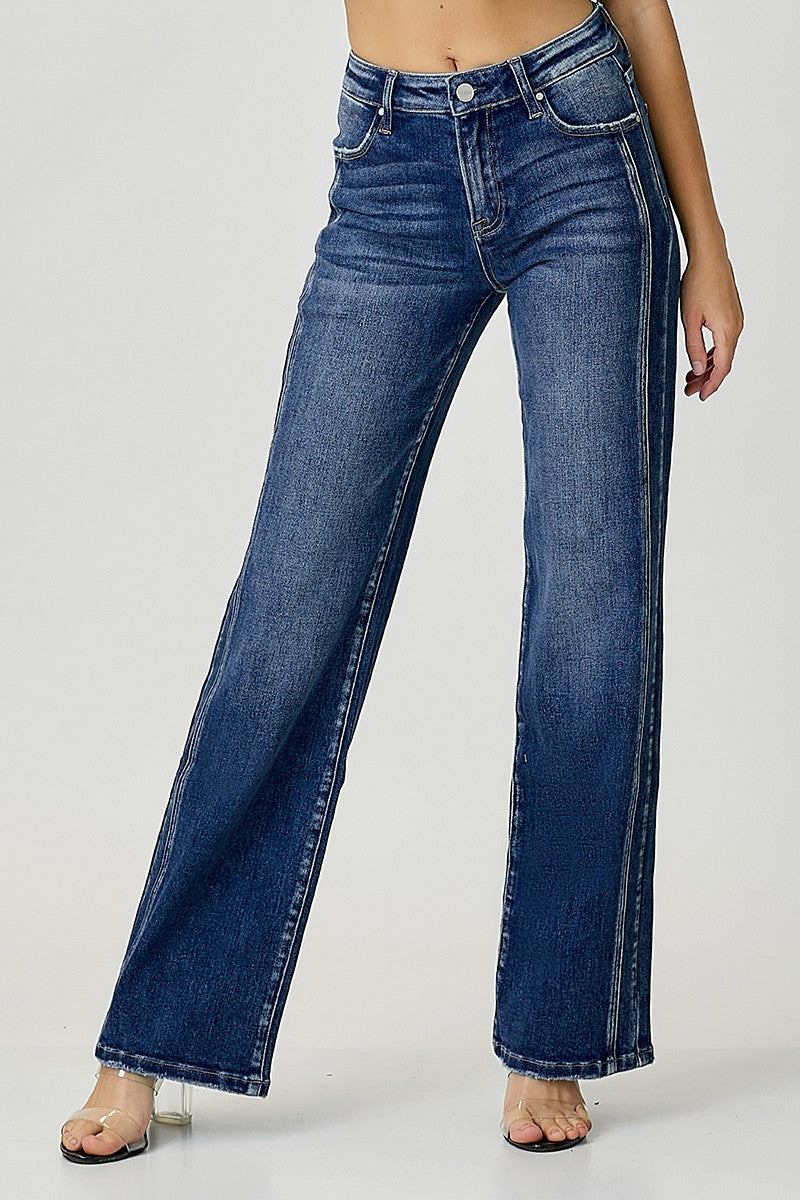Jeans droits mi-hauts en denim foncé pour hommes 1