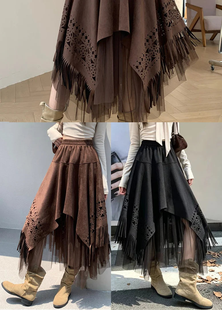 Jupe Femme Asymétrique Patchwork à Pompons 4