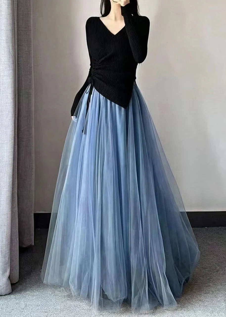 Jupe longue femme taille haute ample 2