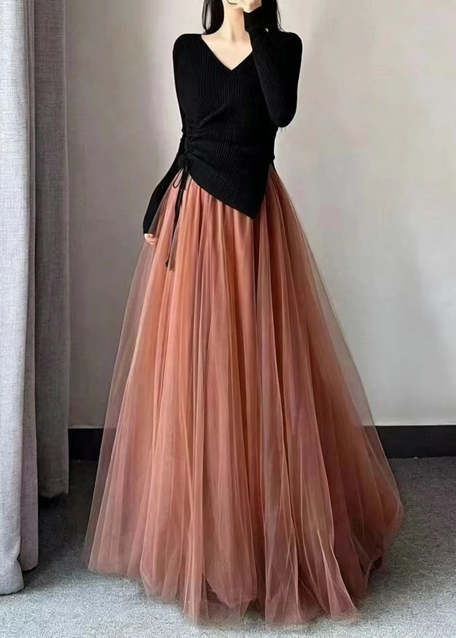 Jupe longue femme taille haute ample 3