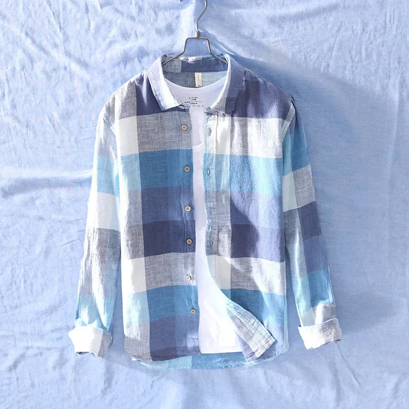 Variant image for Chemise Homme À Carreaux Intemporelle En Mélange De Coton Et Lin-2