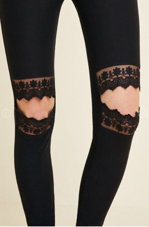 Leggings Femme Découpés en Dentelle Confortables en Mélange de Tissus 3