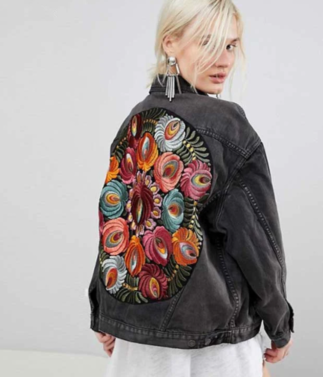Veste en Jean Femme Design Floral Élégant en Denim-5