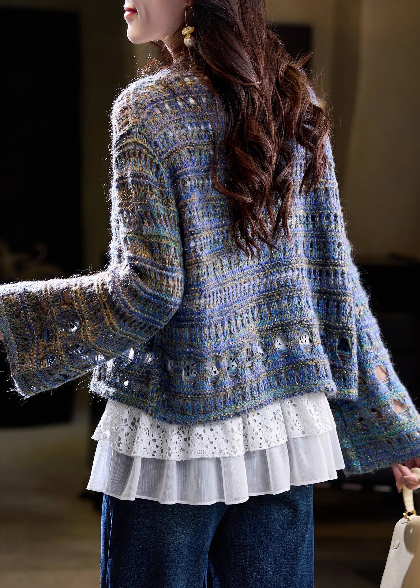 Manteau Long Femme Ample Oversize Ajouré Automne 3