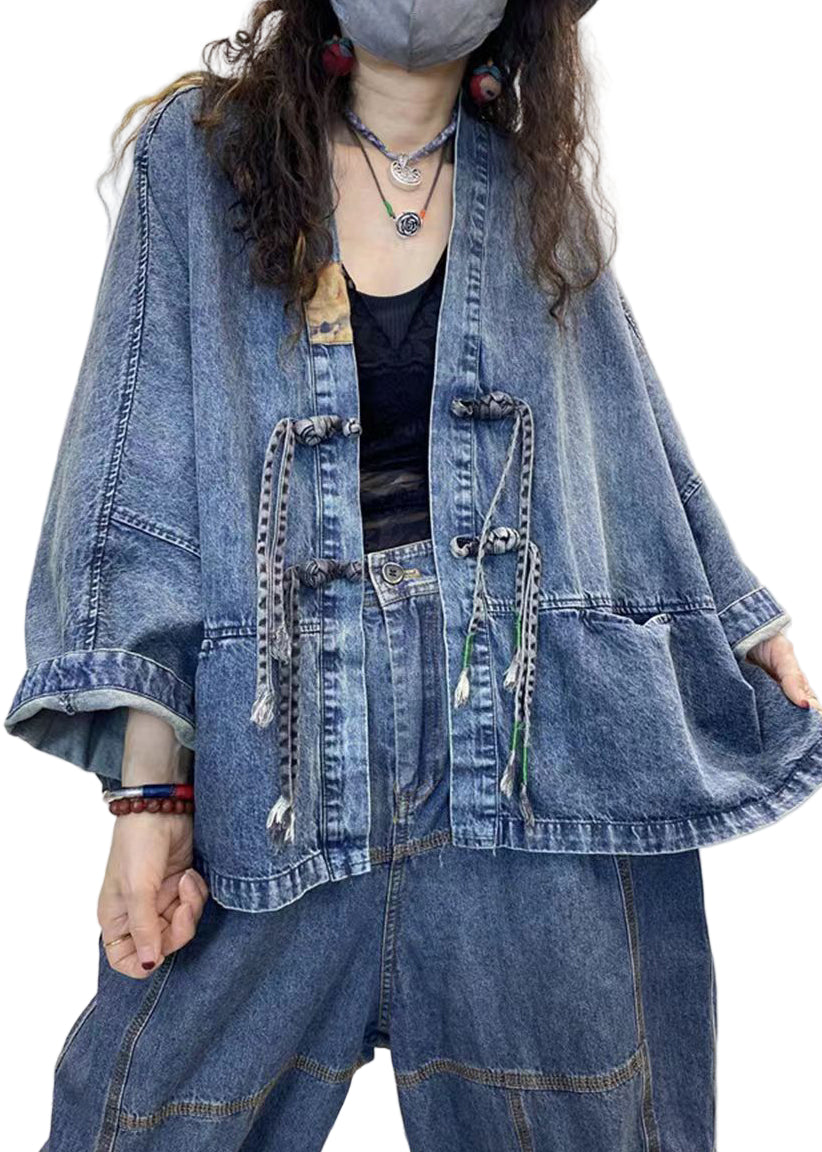 Manteau en Denim à Col en V pour Femme 0