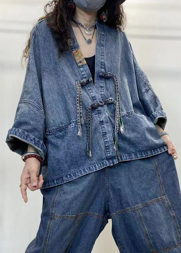 Manteau en Denim à Col en V pour Femme 1