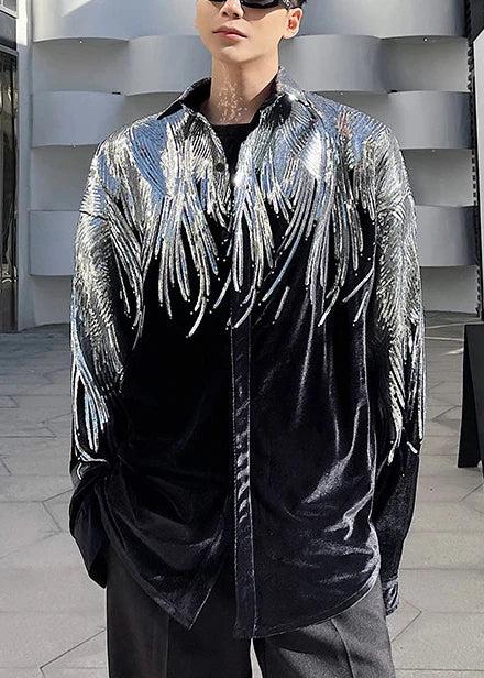 Manteau homme oversize à sequins noirs style automnal 2