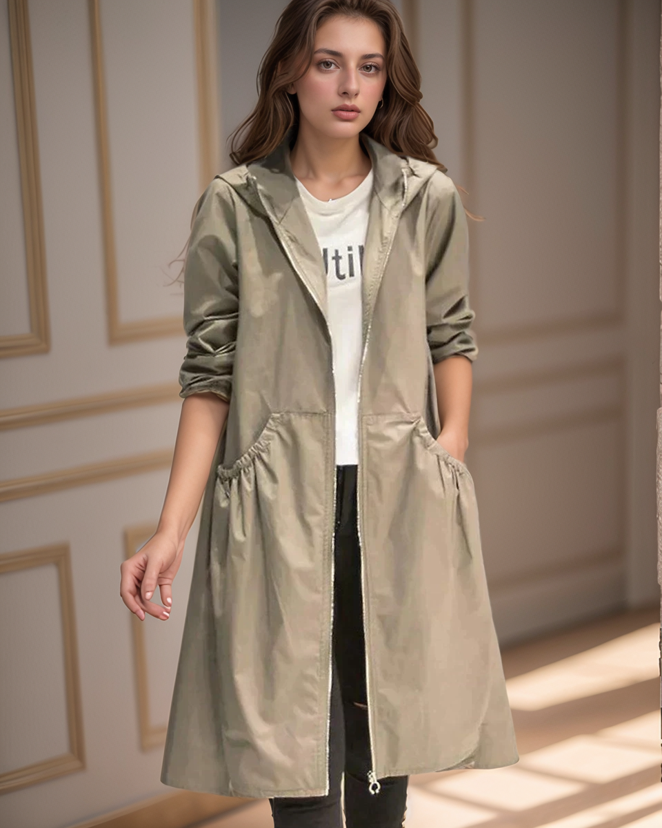 Manteau mi-long à capuche pour femme 1