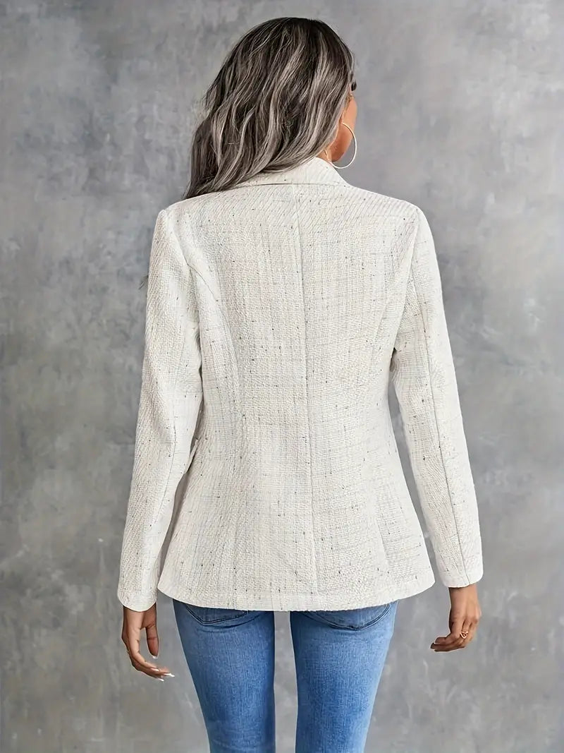 Blazer Femme en Tweed Léger Chic pour Printemps Été-3