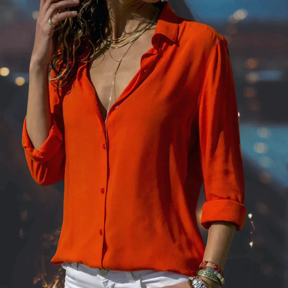 Blouse Femme Chic Satinée Blanche Coupe Féminine-1