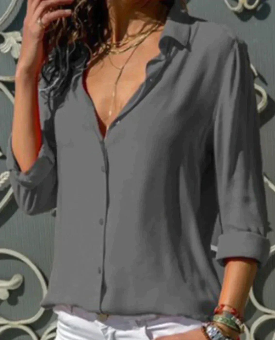 Variant image for Blouse Femme Chic Satinée Blanche Coupe Féminine-31
