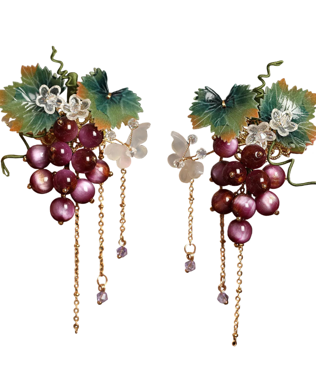 Paire d'épingles à cheveux style chinois avec pompon raisin violet métallisé 0