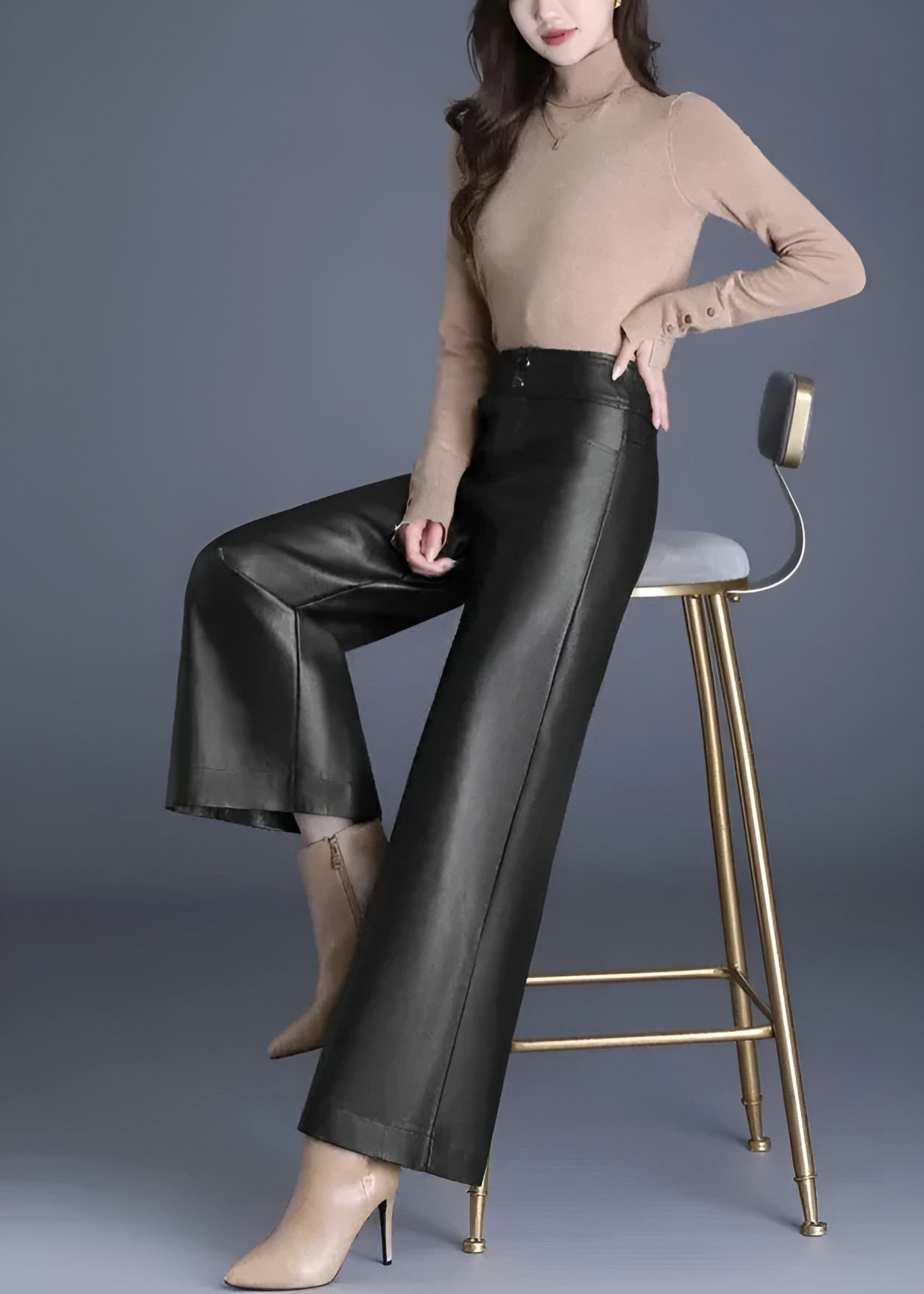 Pantalon Évasé Femme Taille Haute Chic 5