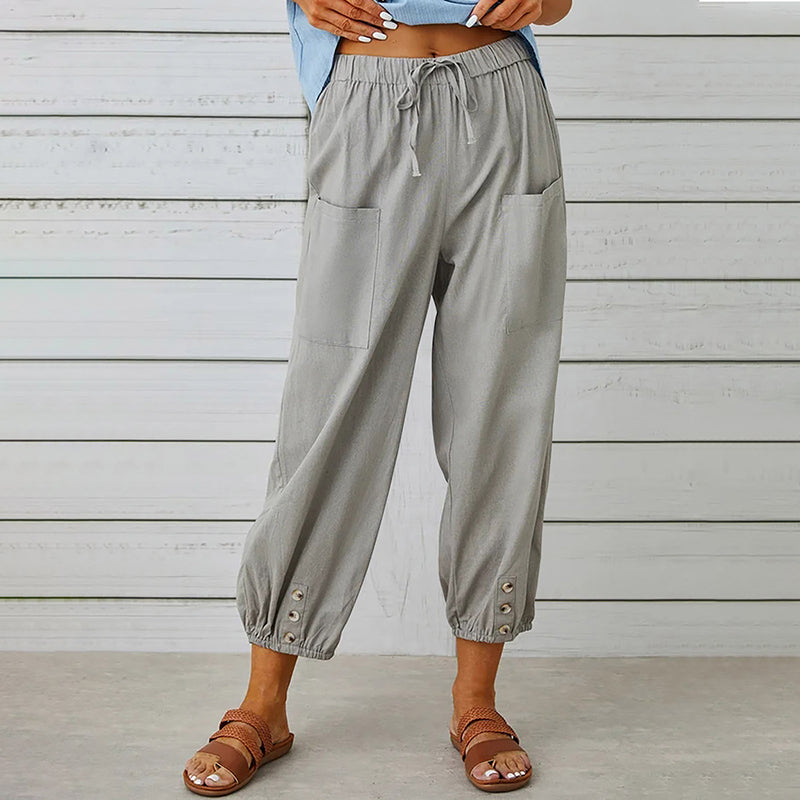 Pantalon Femme Décontracté 7/8 avec Poches et Cordon de Serrage 5