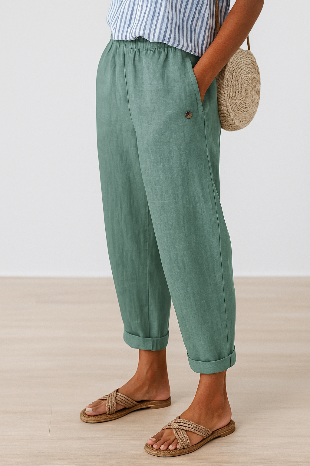 Pantalon Femme Détente Jambe Droite avec Poches Latérales 3