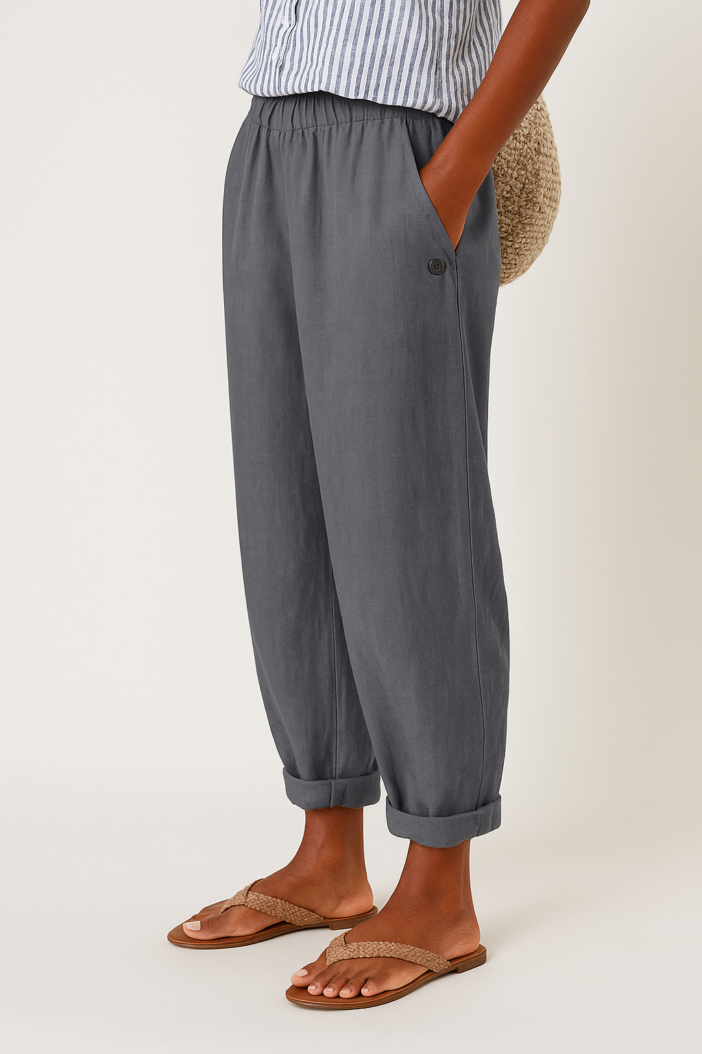 Pantalon Femme Détente Jambe Droite avec Poches Latérales 4